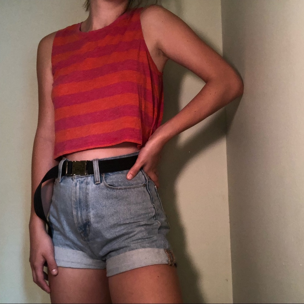 orange and pink high neck tank